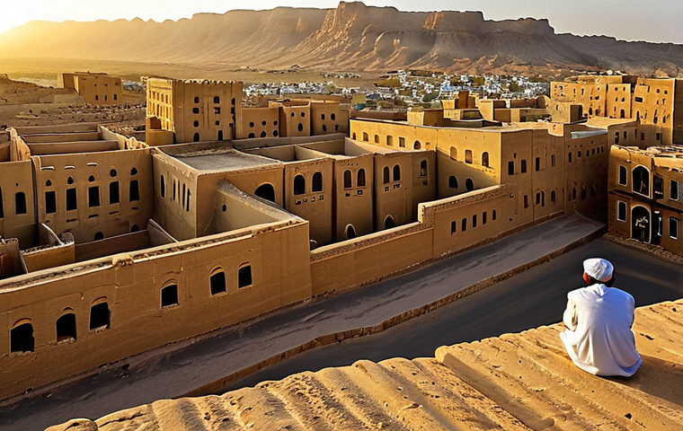 예멘 초보자를 위한 여행 팁 - Sanaa Old City**

"A vibrant street scene in the old city of Sanaa, Yemen. Traditional gingerbread-s...