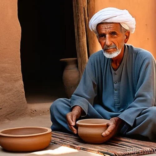 예멘 전통 의학과 약초 - An elderly, wise Yemeni traditional healer, with deep-set, kind eyes, wearing a simple, modest light...
