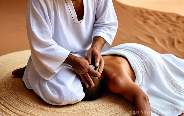 예멘 전통 의학과 약초 - A close-up, vibrant still life of Yemen's botanical treasures: a gnarled branch of a frankincense tr...
