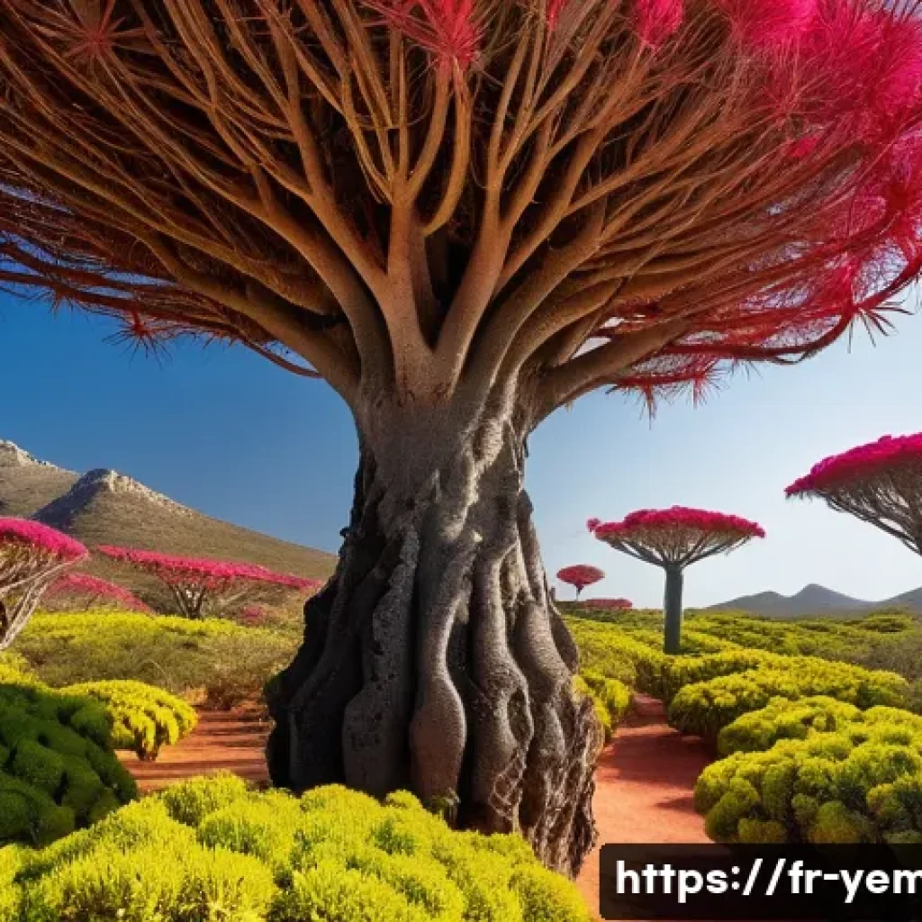 예멘 세계유산 소코트라 섬 - **A Mystical Grove of Dragon Blood Trees:**
    "Generate a hyperrealistic, wide-angle image capturi...