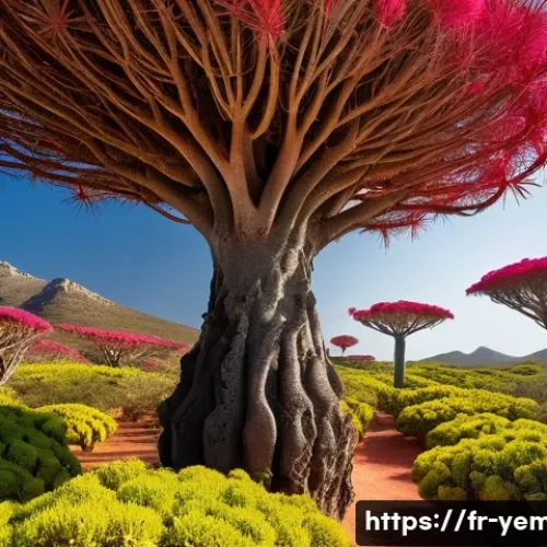 예멘 세계유산 소코트라 섬 - **A Mystical Grove of Dragon Blood Trees:**
    "Generate a hyperrealistic, wide-angle image capturi...