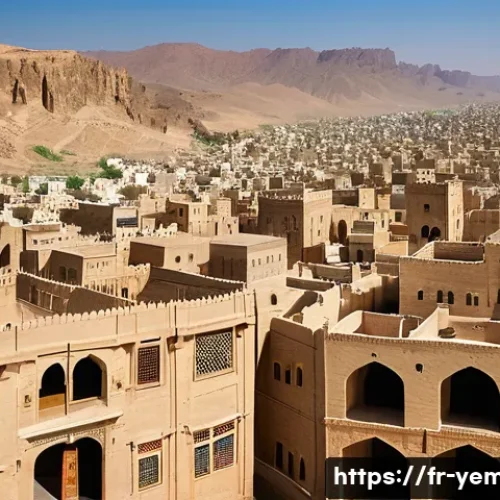 예멘의 유적 복원 프로젝트 - A panoramic view of the ancient fortified city of Shibam in Yemen, featuring towering mudbrick skysc...